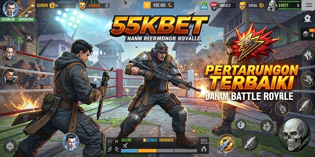 Tangkapan layar gameplay menampilkan aksi seru dalam 55KBET Battle Royale.