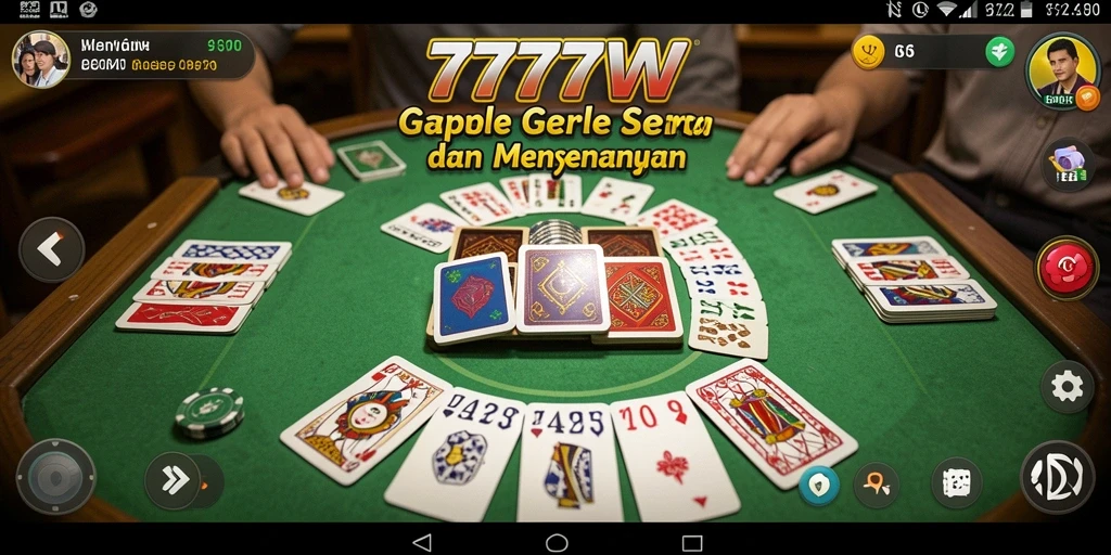 Screenshot utama 7777W menunjukkan keseruan bermain Gaple.