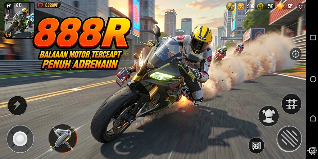 Tampilan gameplay 888R yang mengesankan dengan balapan motor