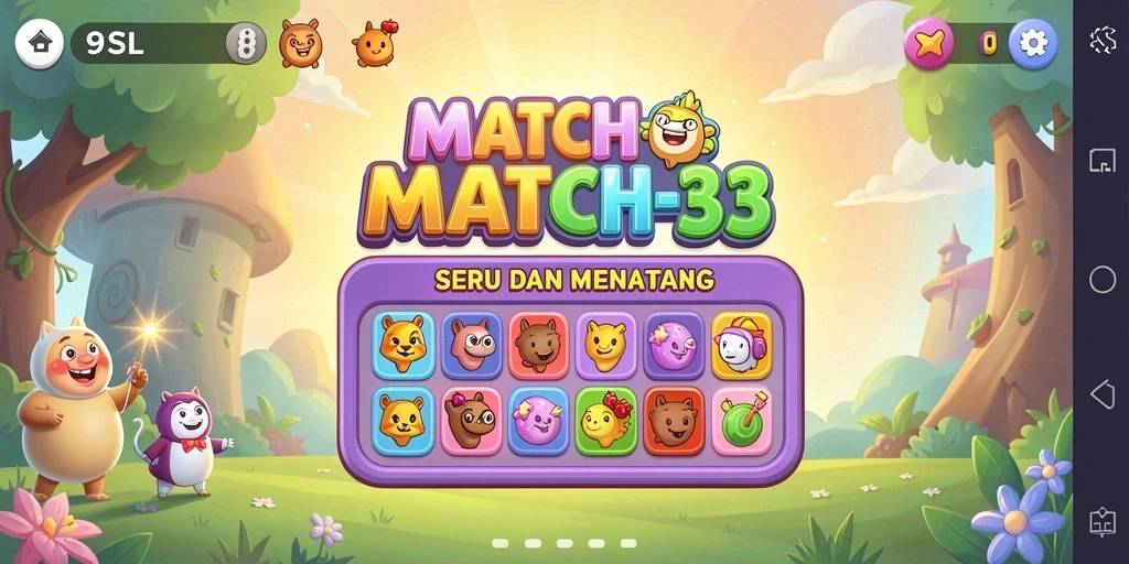 Screenshot gameplay 9SL yang menunjukkan momen seru dari permainan Match-3.