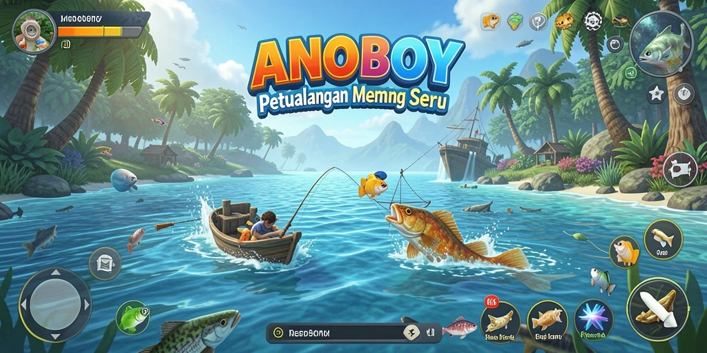 Gameplay seru di ANOBOY saat menangkap ikan.