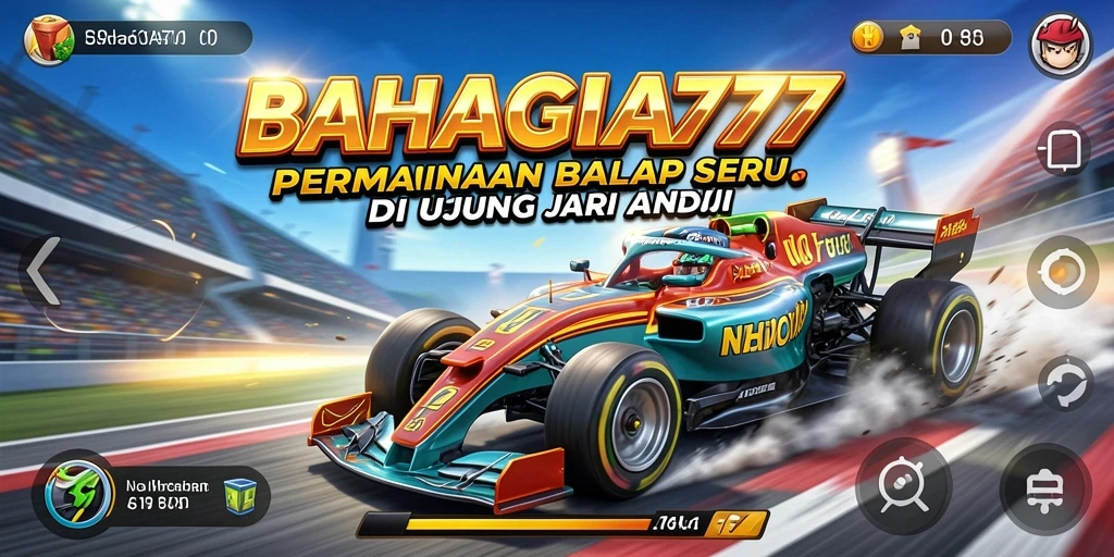 Tampilan gameplay BAHAGIA777 menunjukkan aksi balapan mendebarkan.