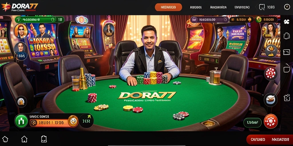 Tampilan gameplay DORA77 dengan dealer langsung dan permainan yang meriah.