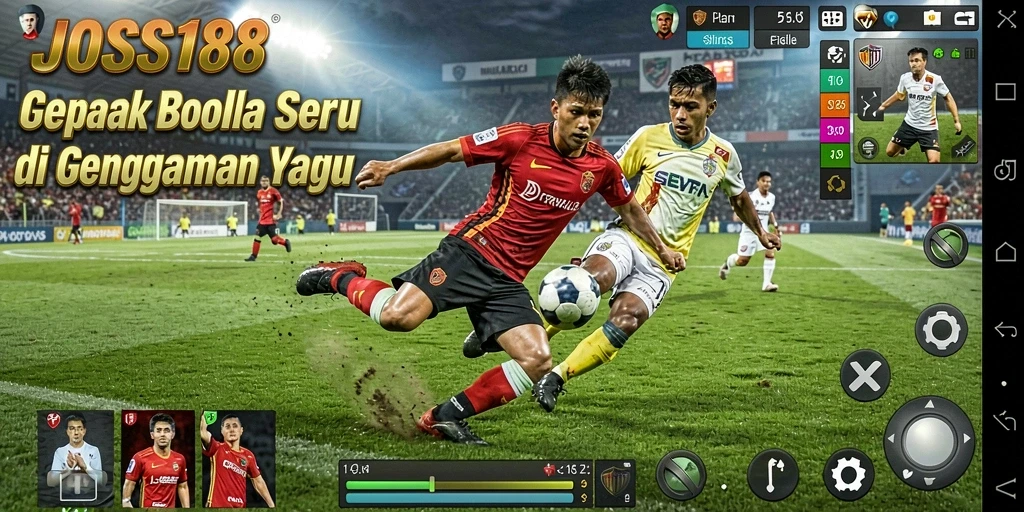 Tangkapan layar JOSS188 menunjukkan aksi intens di lapangan sepak bola.