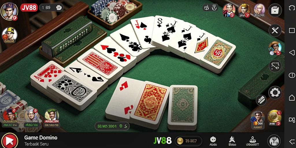 Tampilan gameplay JV88 dengan pemain yang bersaing di meja Domino.