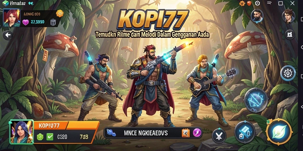 Screenshot utama KOPI77 menampilkan gameplay yang interaktif dengan berbagai elemen musik.