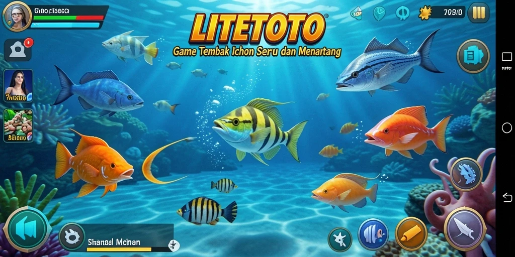 Tangkapan layar gameplay LITETOTO menunjukkan aksi seru menangkap ikan.