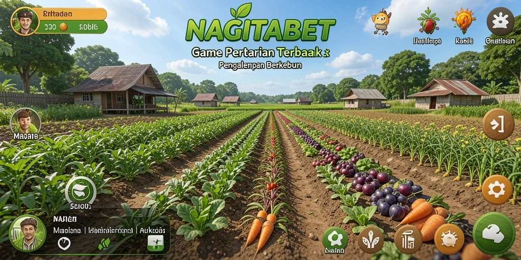 Tampilan permainan NAGITABET dengan kebun yang indah dan beragam tanaman.
