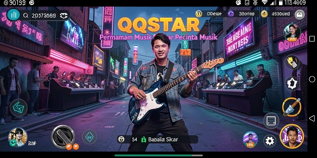 Tampilan gameplay QQSTAR yang menyenangkan dengan banyak pilihan lagu.