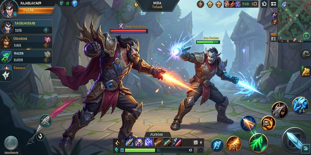 Screenshot dari gameplay seru RAJABUAYA89 yang menunjukkan pertarungan tim.