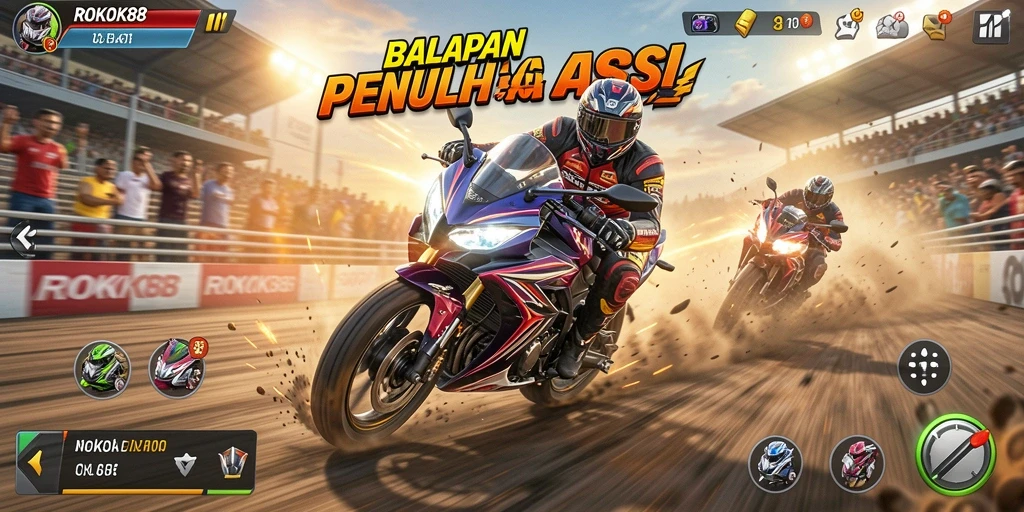Tampilan gameplay ROKOK88 yang mendebarkan saat balapan motor.