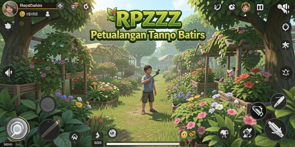 Tampilan gameplay RPZZZ yang menarik dan penuh warna saat berkebun.