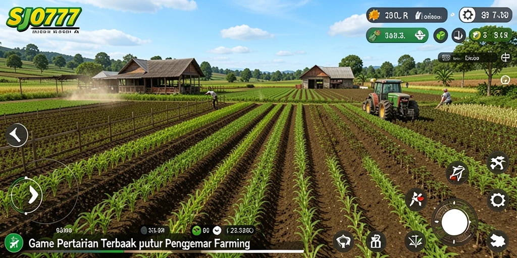 Tampilan gameplay SJO777 yang menampilkan aktivitas bertani seru.